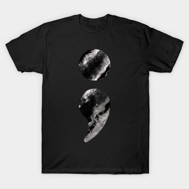 Semicolon Black White Marble T-Shirt by ontheoutside